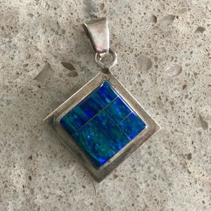 Blue Opal & Blue Lapis Navajo Sterling Pendant